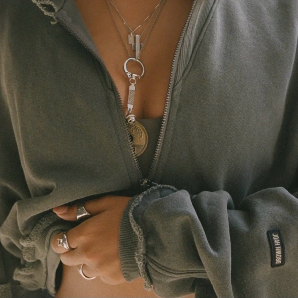 Joah Brown Sage Deconstructed Cropped Hoodie NWT S/M - Picture 3 of 10